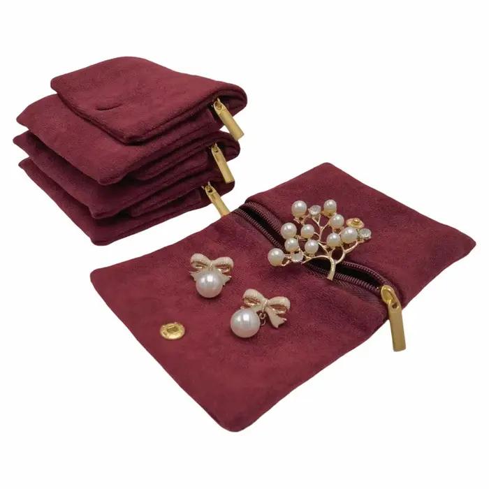 Sac à bijoux en velours à fermeture éclair à pression, sac de rangement pour bracelets, colliers, boucles d'oreilles, pochette d'emballage cadeau pour femmes, organisateur de bijoux