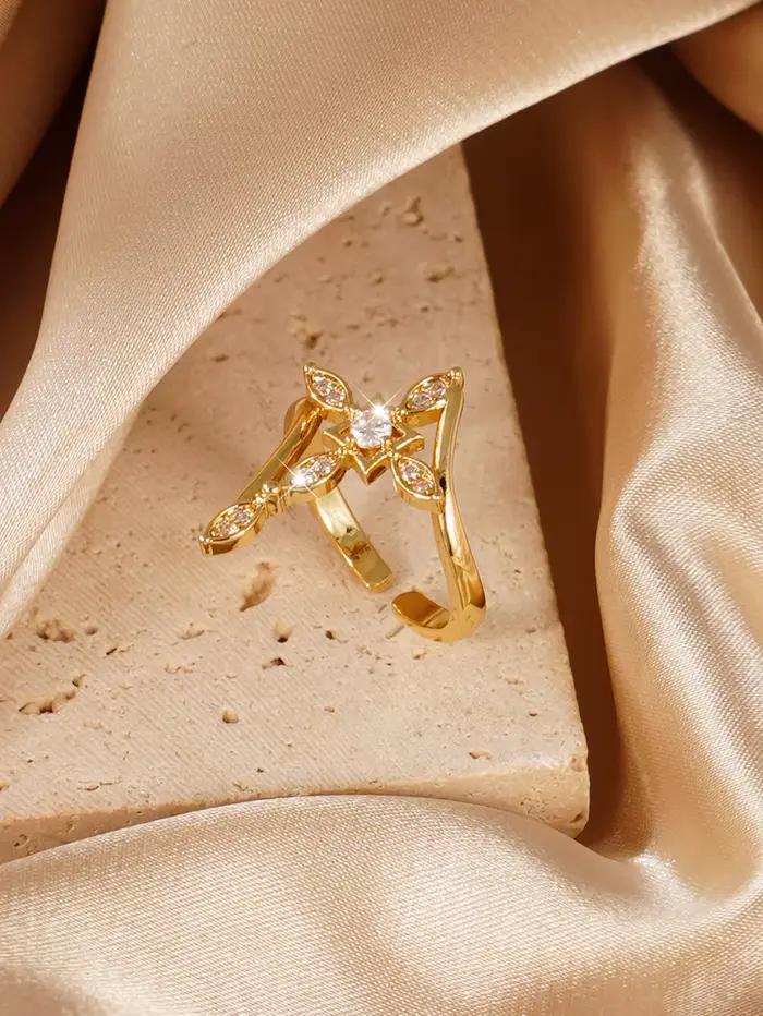 Bague en cuivre sertie de zirconium blanc élégante à motif croix pour femmes occasions spéciales