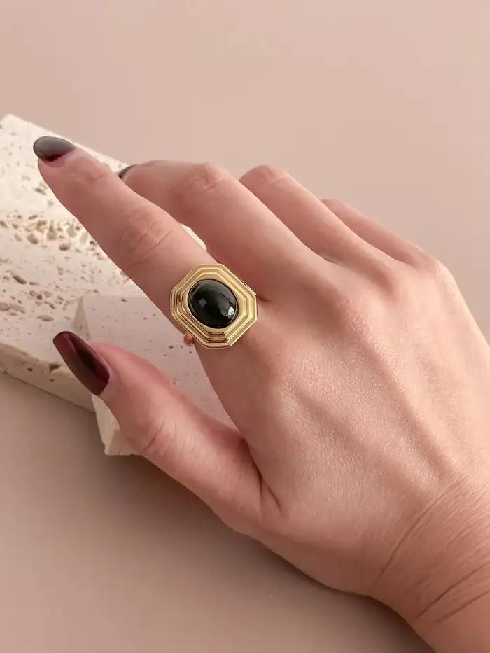 Ensemble d'accessoires de bijoux en acier inoxydable incrusté d'obsidienne pour femmes