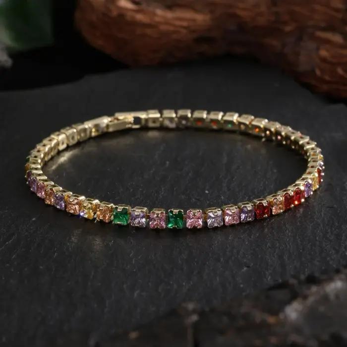 Bracelet de Tennis Carré en Argent pour Femme Bijoux Cubiques Classiques Occasions Spéciales Voyage Soirées Élégants Présents de Mariage