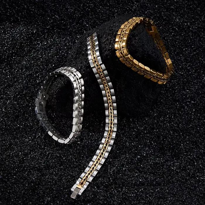 Loe | Bracelet Punk en acier inoxydable pour hommes, mode garçon, plaqué or, bijoux Hip Hop, nouveau Design