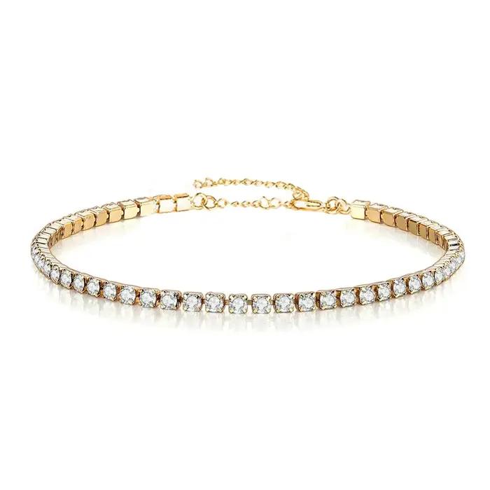 Bracelet de tennis glacé 2mm pour femmes en acier inoxydable et zircone cubique style hiphop rock cadeau d'occasion spéciale mariage anniversaire