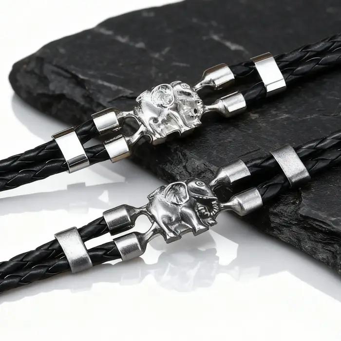Bracelet en cuir d'éléphant vintage élégant pour hommes occasion spéciale cadeau chic bracelet chaîne et maillons acier inoxydable