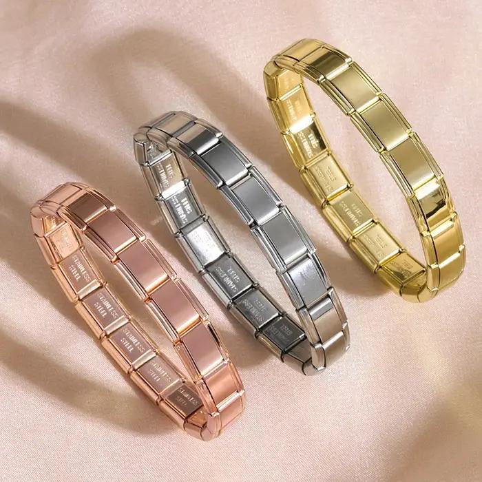 FTCY breloque italienne Bracelets en acier inoxydable pour femmes hommes 9mm de largeur élastique bricolage Bracelet modulaire bijoux cadeau