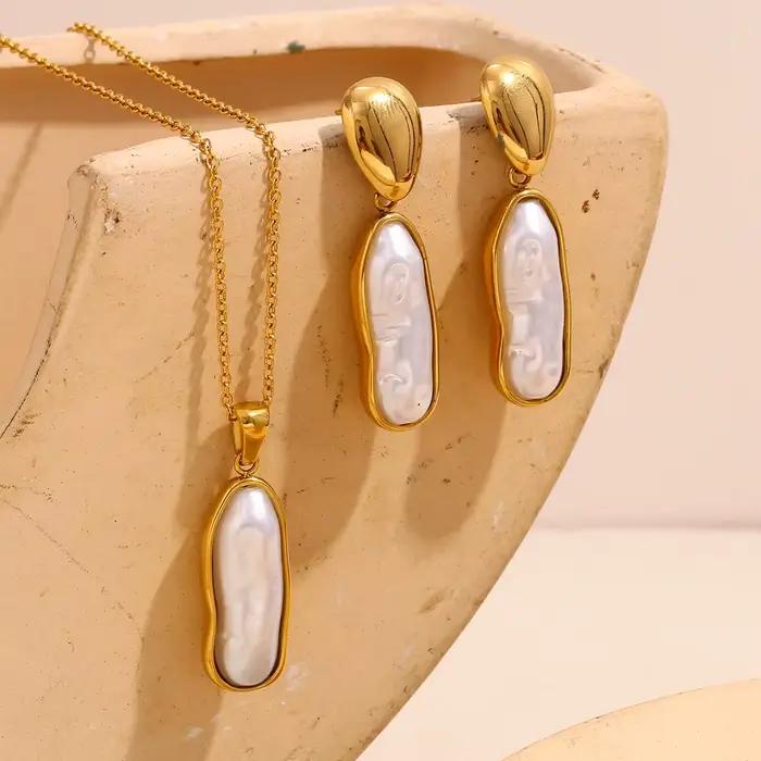 E.B.belle – ensemble de bijoux en perles d'eau douce à longues rayures