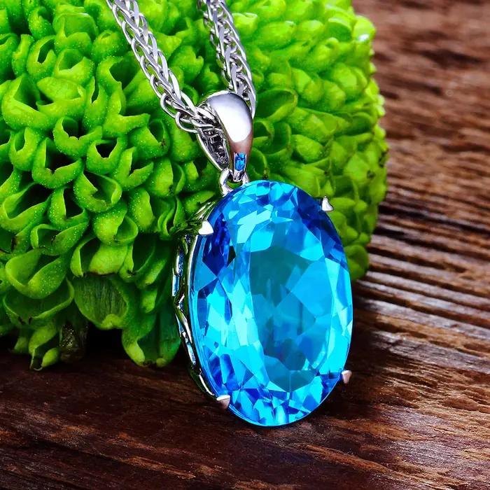 Collier en argent Sterling 925 avec pendentif topaze du Rhin et saphir pour femmes occasions spéciales fiançailles anniversaires mariage romantique tendance