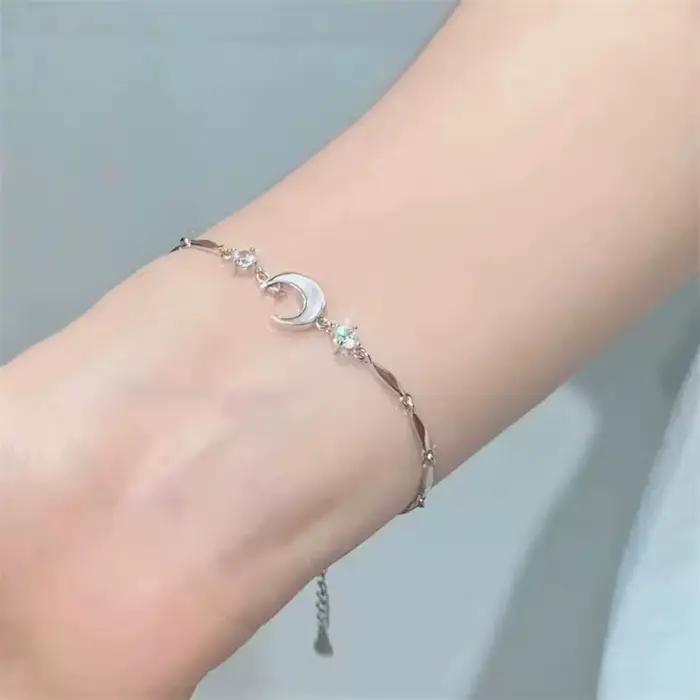 Bracelets en fleurs de cerisier scintillantes pour femmes, mode tempérament vague lune fleur réglable, bijoux cadeaux de mariage