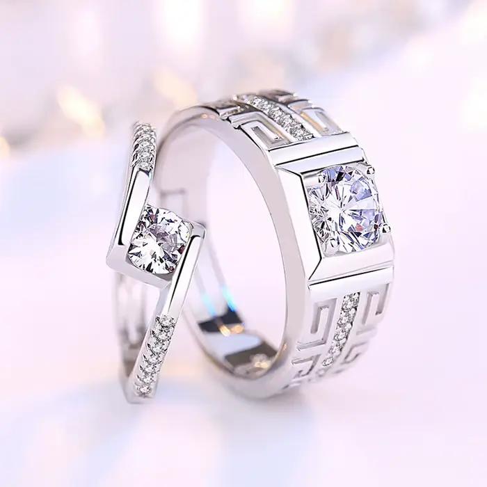 Bague de luxe en argent sterling 925 avec motif cœur exquis et zircone pour homme et femme