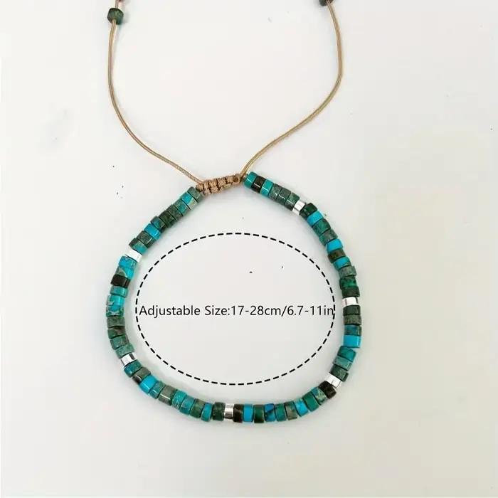 Bracelet réglable en perles turquoise naturelle | Pierre naturelle