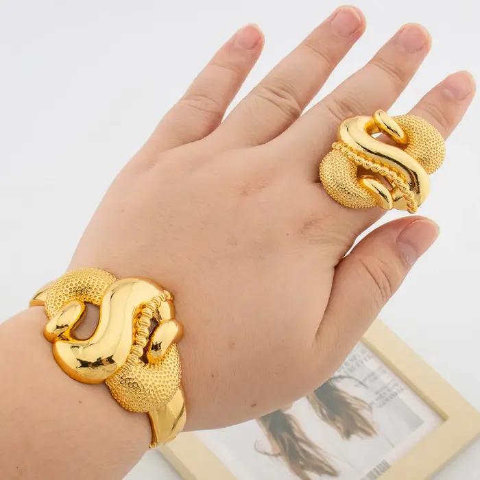 Ensemble de bracelets couleur or avec bague pour femmes, élégant, joli nœud, Bracelet à main et bagu