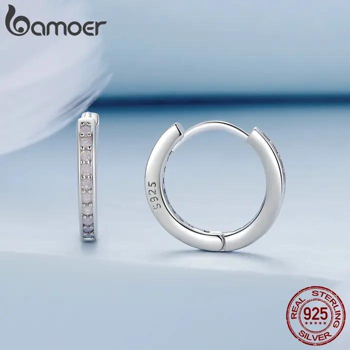Bamoer-Boucles d'oreilles rondes classiques en argent regardé 925 pour femmes et filles