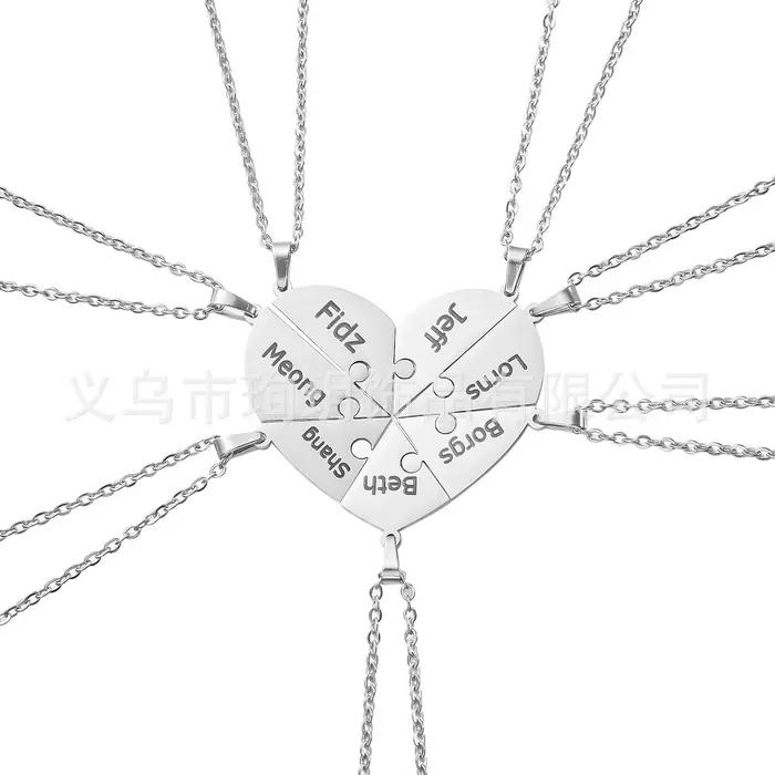 Collier avec nom de Puzzle en forme de cœur pour femmes, personnalisé gravé, épissage familial, chaî