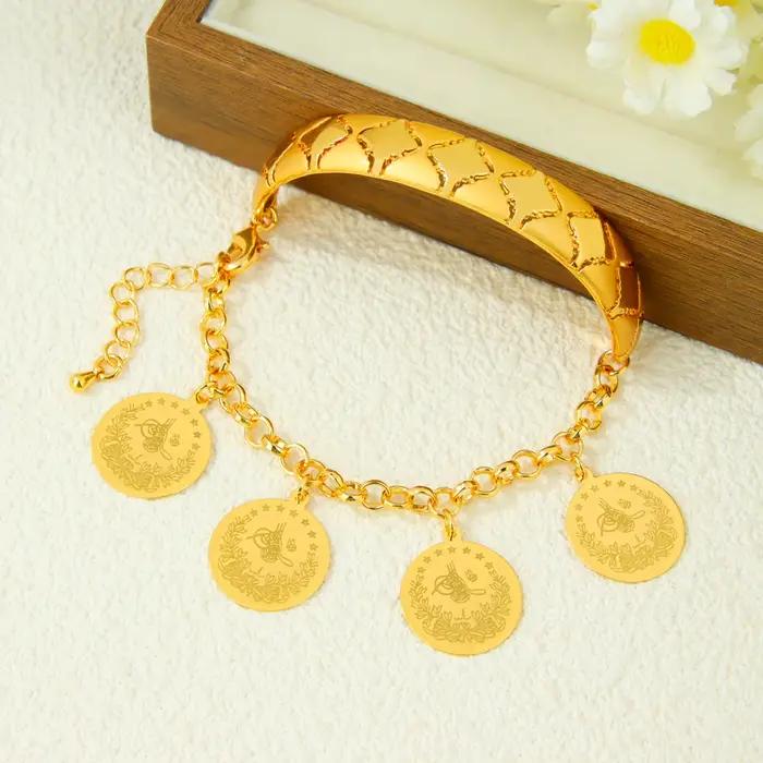 Bracelet à breloques en pièces de monnaie de mode de dubaï, plaqué or 21 carats, chaînes à main rétr