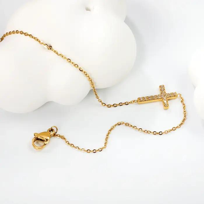 LUXUKISSKIDS classique Goth croix bracelets porte-bonheur pour femme/hommes jésus chrétien bijoux en acier inoxydable strass luxe pulseras