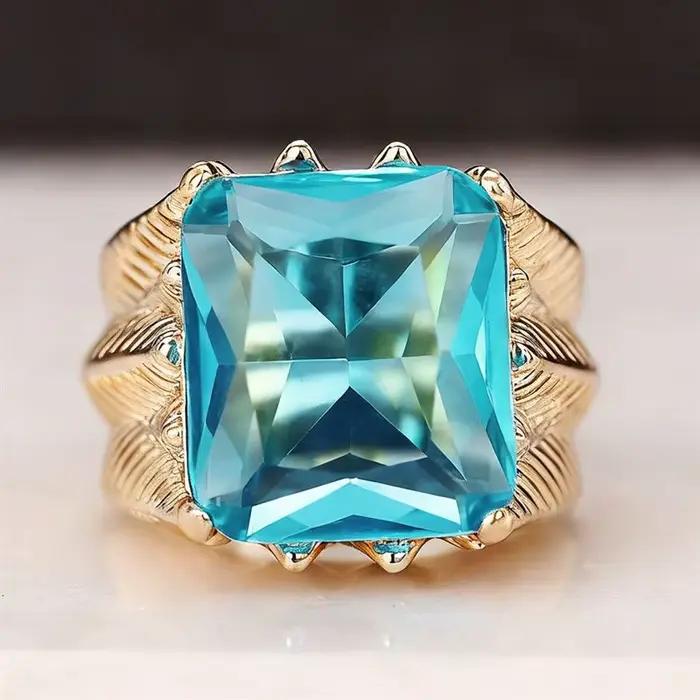 Huitan Hyperbole – bague en zircone cubique bleue pour femmes