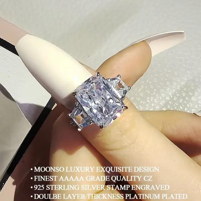 Bague de fiançailles rectangulaire de luxe pour femmes