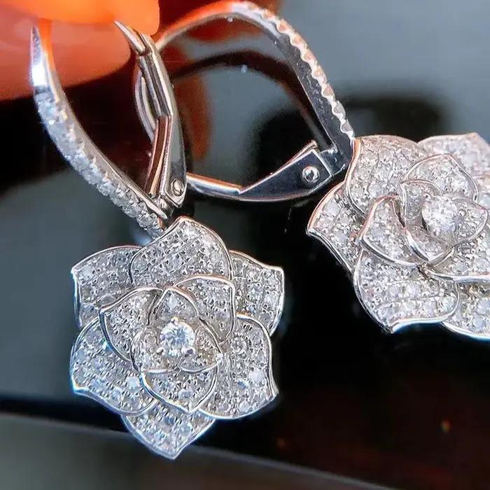 Boucles d'oreilles fleurs en argent 925 pour femmes, bijoux classiques et sophistiqués pour mariage et soirées importantes