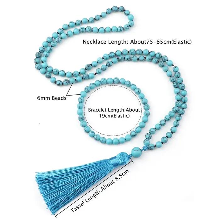 Ensemble de bracelets et collier turquoise bleu 6mm bohème avec pendentif de bénédiction pour couples et occasions spéciales