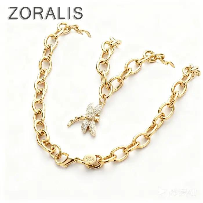 Collier libellule en cristal doré 18 carats pour femmes