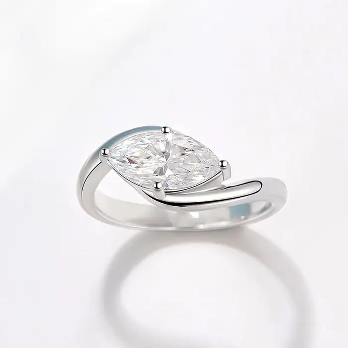 Bague de fiançailles en Moissanite taille Marquise avec céramique, bague de mariage en argent 925 av
