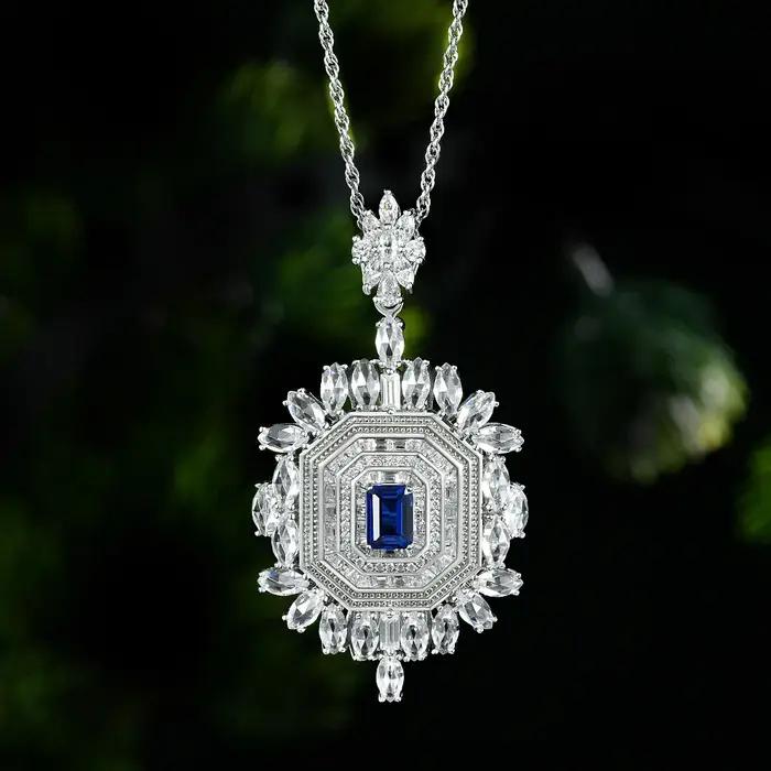 Wuiha 925 argent Sterling laboratoire saphir rubis haute teneur en carbone diamant pierres précieuses broche broches Corsage Cocktail collier bijoux fins
