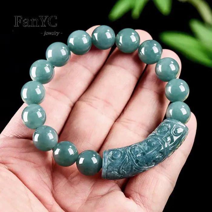 Véritable jadéite naturelle bleu eau 'Fu' personnage incurvé Bracelet glace-Type