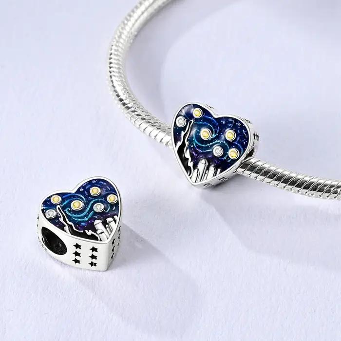 Offre spéciale nouveau 925 en argent Sterling Van Gogh ciel étoilé série pendentif breloques bijoux ajustement Original 925 Bracelet pour les femmes bricolage cadeau