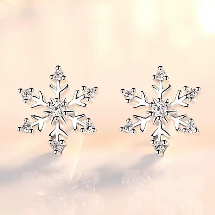 Boucles d'oreilles en argent sterling 925 avec zircones en forme de flocon de neige, élégantes, acce