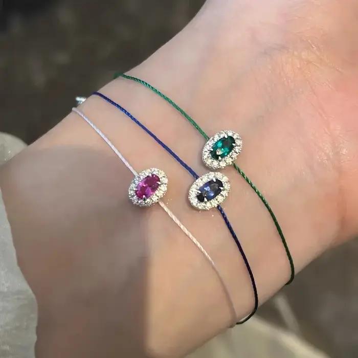 Bracelet Artisanal En Corde Rouge Style Parisien Saphir Porte-Bonheur Mini Dégradé Arc-En-Ciel Couleur Bonbon Bracelet Tendance Unisexe Occasions Spéciales
