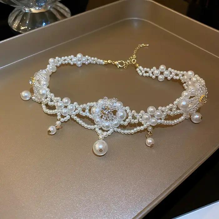 Collier ras du cou en perles Vintage pour femmes