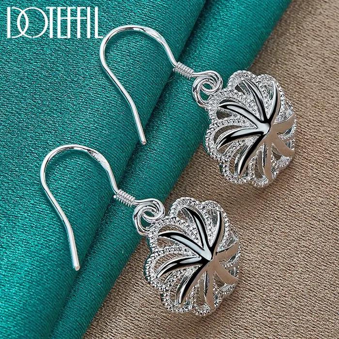 DOTEFFIL 925 Rond En Argent Sterling Fleur Goutte Boucle D'oreille Pour Femme Dame Fête De Fiançailles De Mariage Bijoux De Mode