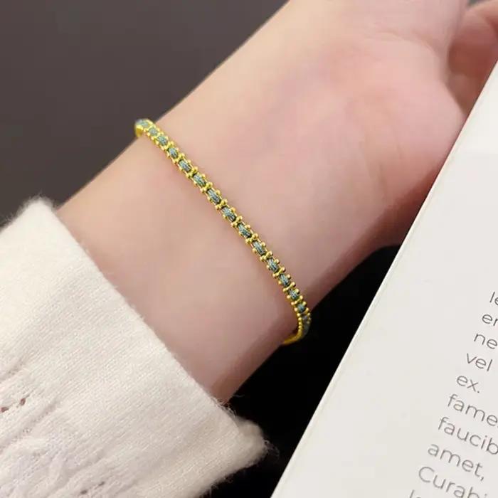 Bracelet plaqué or 18 carats vintage pour femmes avec corde tissée et chaîne de maillons pour occasions spéciales