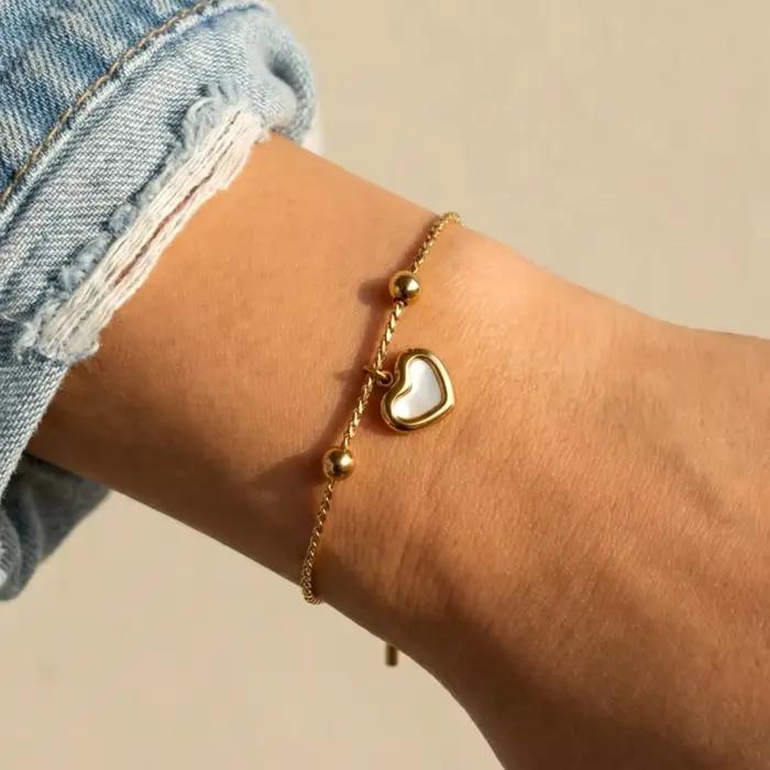 Collier en acier inoxydable plaqué or avec pendentif cœur chic en nacre pour femme, résistant au ternissement, bijoux de plage minimalistes