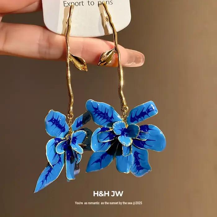 Boucles d'oreilles pendantes en forme de fleur, design rétro élégant et luxueux, accessoires pour les oreilles