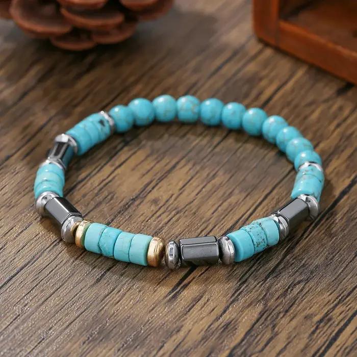 Bracelet de perles en pierre noire turquoise à la mode