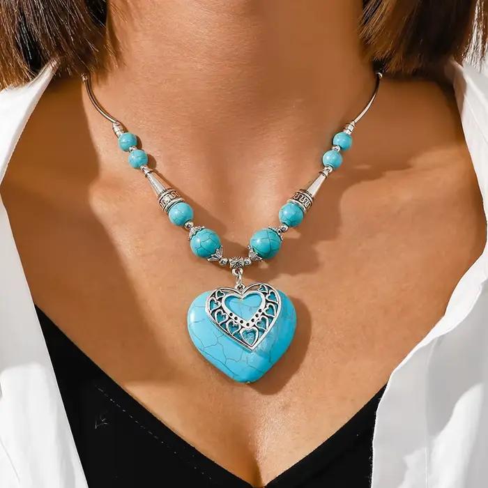 Aihua bohême Turquoise pierre Collier pour femmes Sautoirs Collier Femme à la main ethnique pendenti