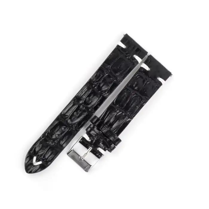 Bracelet de montre en cuir véritable Crocodile, 18mm 20mm 22mm 24mm, noir café cuir de vache, pour h