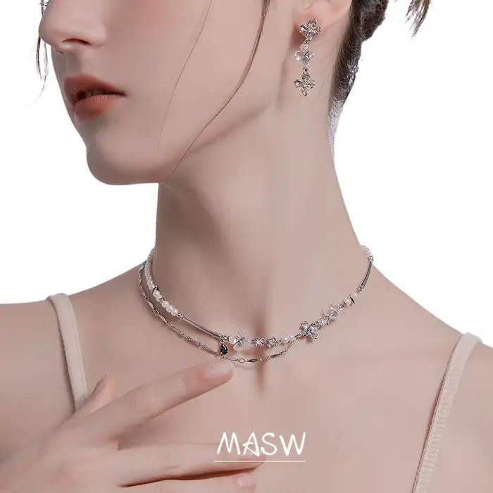 MASW-Collier ras du cou au design original pour femme, bijoux de luxe, style délicat, perles simulées, fleur, cadeau de fête