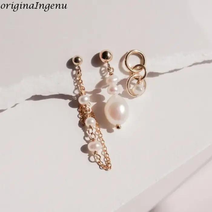 Ensemble de 3 boucles d'oreilles en or 14 carats avec perles, bijoux de luxe, boucles d'oreilles à clous en or, cadeaux pour femmes, ensembles de bijoux pour dames