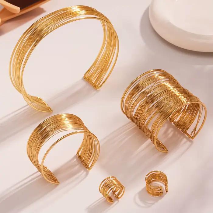 Amaiyllis minimaliste fait à la main enveloppant brossé collier Bracelet anneau exagéré en acier inoxydable ensemble de bijoux pour les femmes