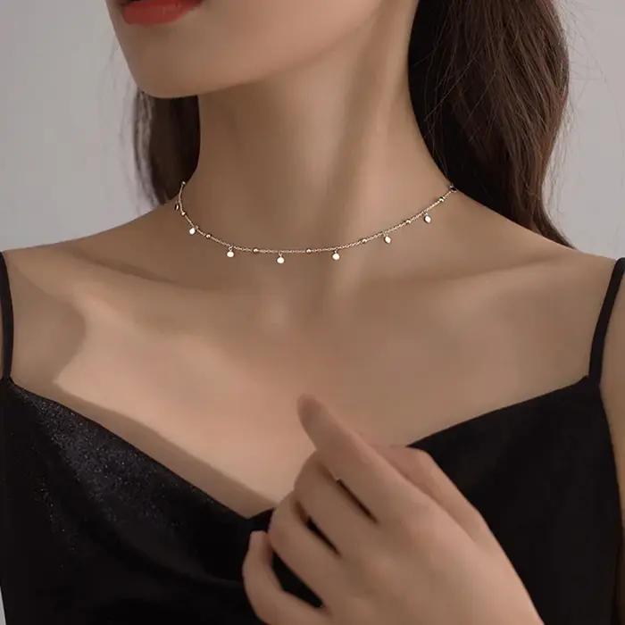 Collier ronde argent avec pompon pour femmes colliers ras du cou occasions spéciales anniversaire mariage fête cérémonie