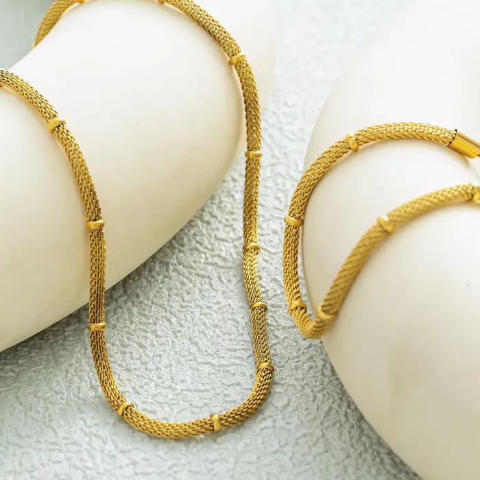 Ensemble collier et bracelet en chaîne en maille d'acier inoxydable plaqué or 18 carats pour femmes