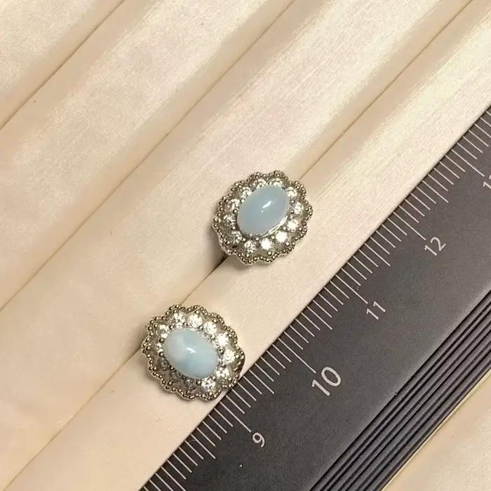 Boucles d'oreilles clous en larimar naturel authentique BLUE OVA, bijoux en cuivre, cadeau, pierre précieuse véritable