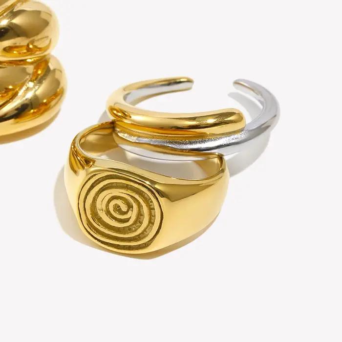 Bague à empreintes digitales en acier inoxydable 316L avec revêtement plaqué or 18 carats pour femmes pour célébrer les événements spéciaux et les occasions importantes