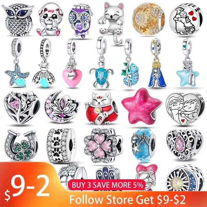 Fit Qikaola 925 Bracelets originaux bleu Zircon hibou lumineux tortue de mer poulpe 925 argent breloques perles bricolage anniversaire bijoux cadeau