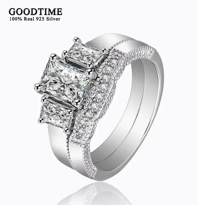 Bague princesse en argent Sterling 925 pour femmes, ensemble de bagues de mariage en Zircon, bijoux