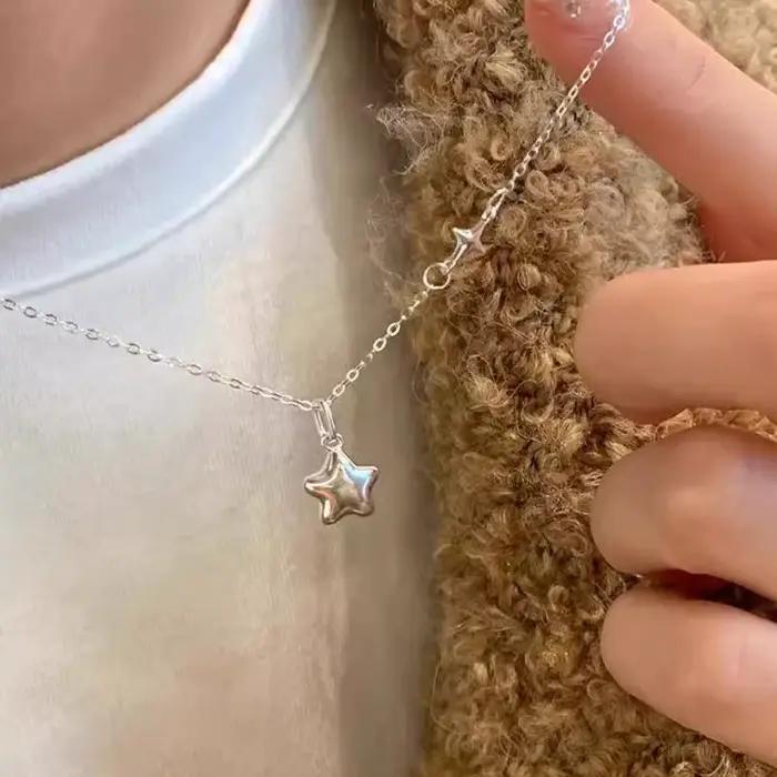 Collier étoile en argent Sterling 925 pour femmes, chaîne de clavicule étoile à cinq branches exquis