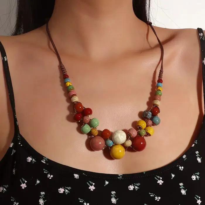 Collier en céramique coloré fait à la main, multicouche réglable, style Boho bohème, ras du cou, Style ethnique, bijoux perlés, Design de Niche