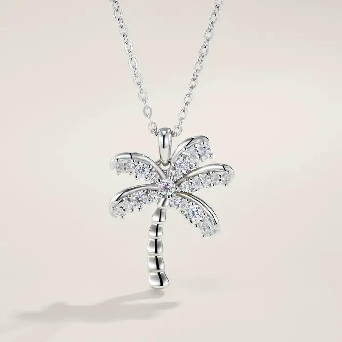 Collier pendentif palmier en argent S925 avec moissanite LinkerLove pour femme