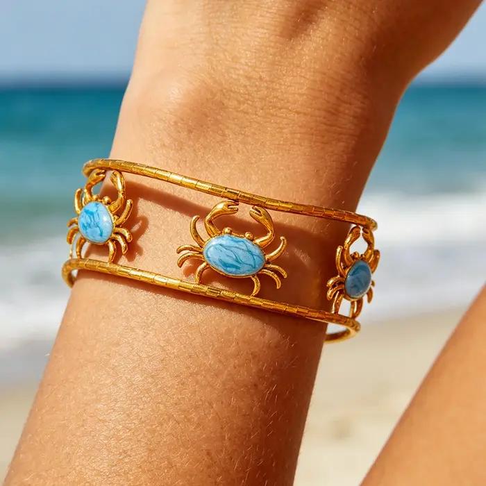 Bracelet double couche en acier inoxydable doré pour femme